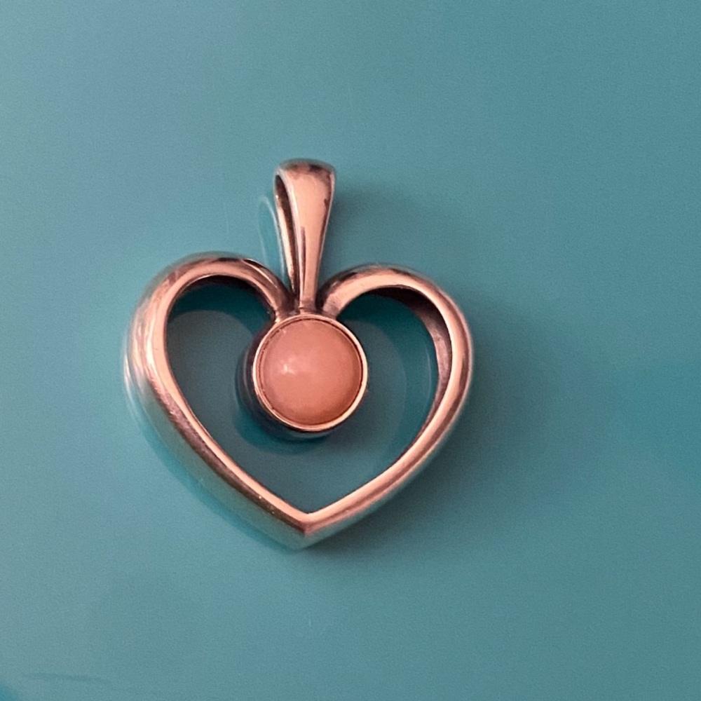 James Avery Silver Heart Pendant with Pink Stone